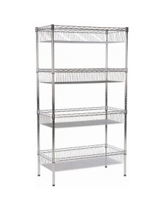 Commercial Wire Basket Shelving Unit 4 Tier 400kg 1200x450x1800mm Chrome wire | DA-WBA12045180A4C