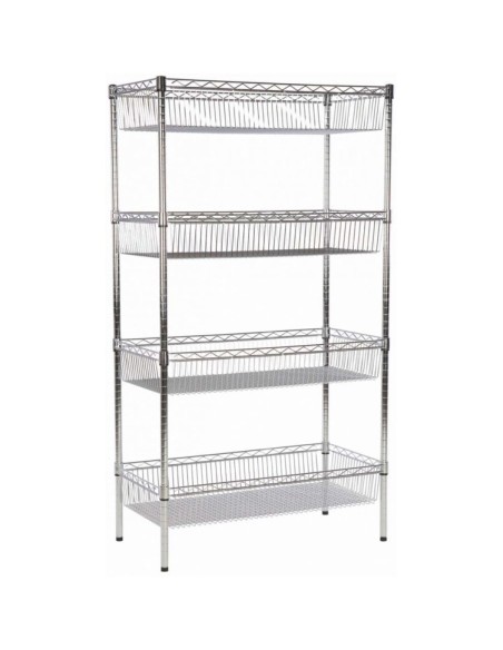 Commercial Wire Basket Shelving Unit 4 Tier 400kg 1200x450x1800mm Chrome wire | DA-WBA12045180A4C