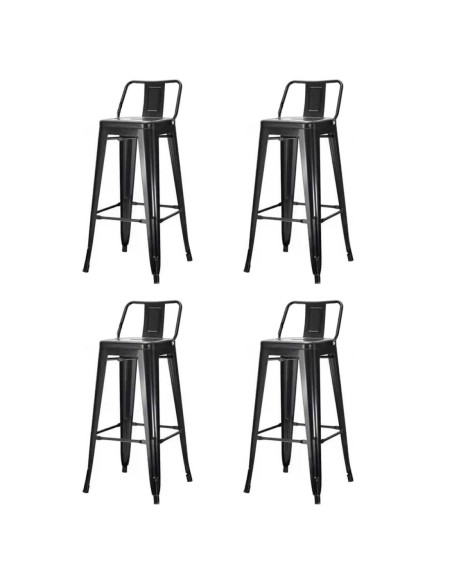 4pcs High Bar Stool Steel Black with Backrest Indoors | Stalwart DA-WW62