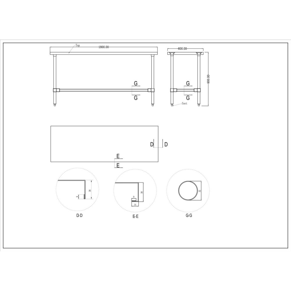 Commercial Stainless Steel Work Table No Bottom shelf 1800x600x900mm | Stalwart DA-WT60180GNU