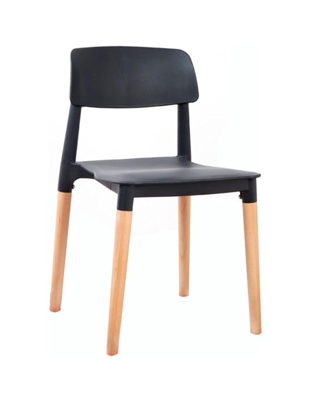 4pcs Bistro Dining Chair PP Seat with Beech Wood Legs Black | Stalwart DA-HYL088