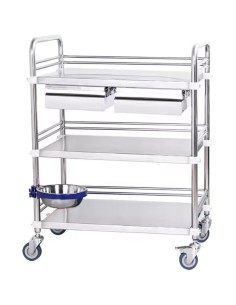 Professional 3 Tier Medical Trolley 2 Drawers Stainless Steel 770x450x860mm | Stalwart DA-WHSS3T7745D2