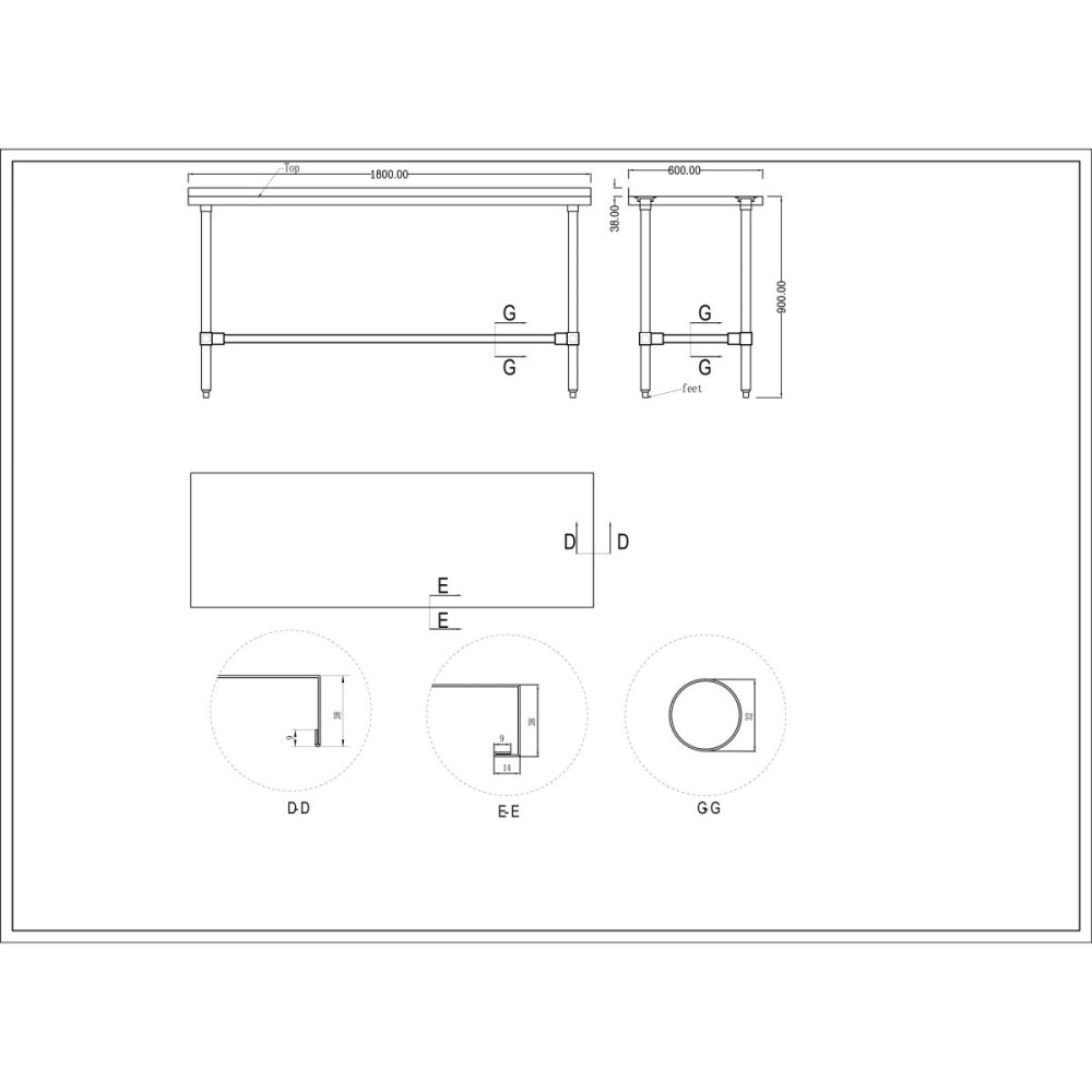 Commercial Stainless Steel Work Table No Bottom shelf with Upstand 1800x600x900mm | Stalwart DA-WT60180GBNU