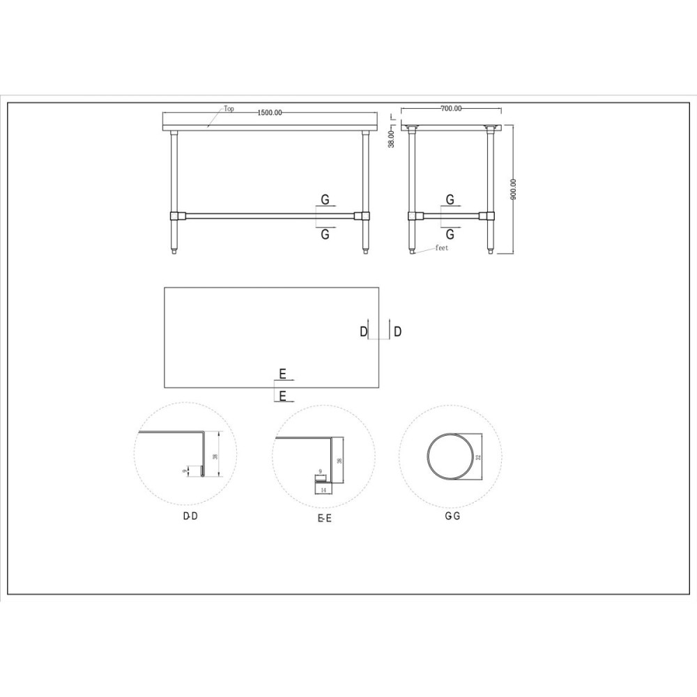 Commercial Stainless Steel Work Table No Bottom shelf with Upstand 1500x700x900mm | Stalwart DA-WT70150GBNU