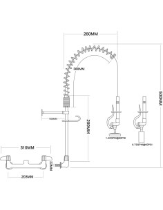 Pre Rinse Spray Unit Wall mount Double inlet Height 500mm Stainless steel | Stalwart DA-EQ7802A 2