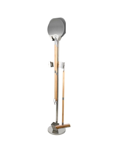 Set of 3 Pizza Oven Tools with Stand - 12&quot Square Pizza Peel, 12&quot Round Pizza Peel &amp Pizza Oven Brush with Scraper |