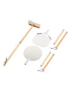 Set of 3 Pizza Oven Tools with Stand - 12&quot Square Pizza Peel, 12&quot Round Pizza Peel &amp Pizza Oven Brush with Scraper | 2