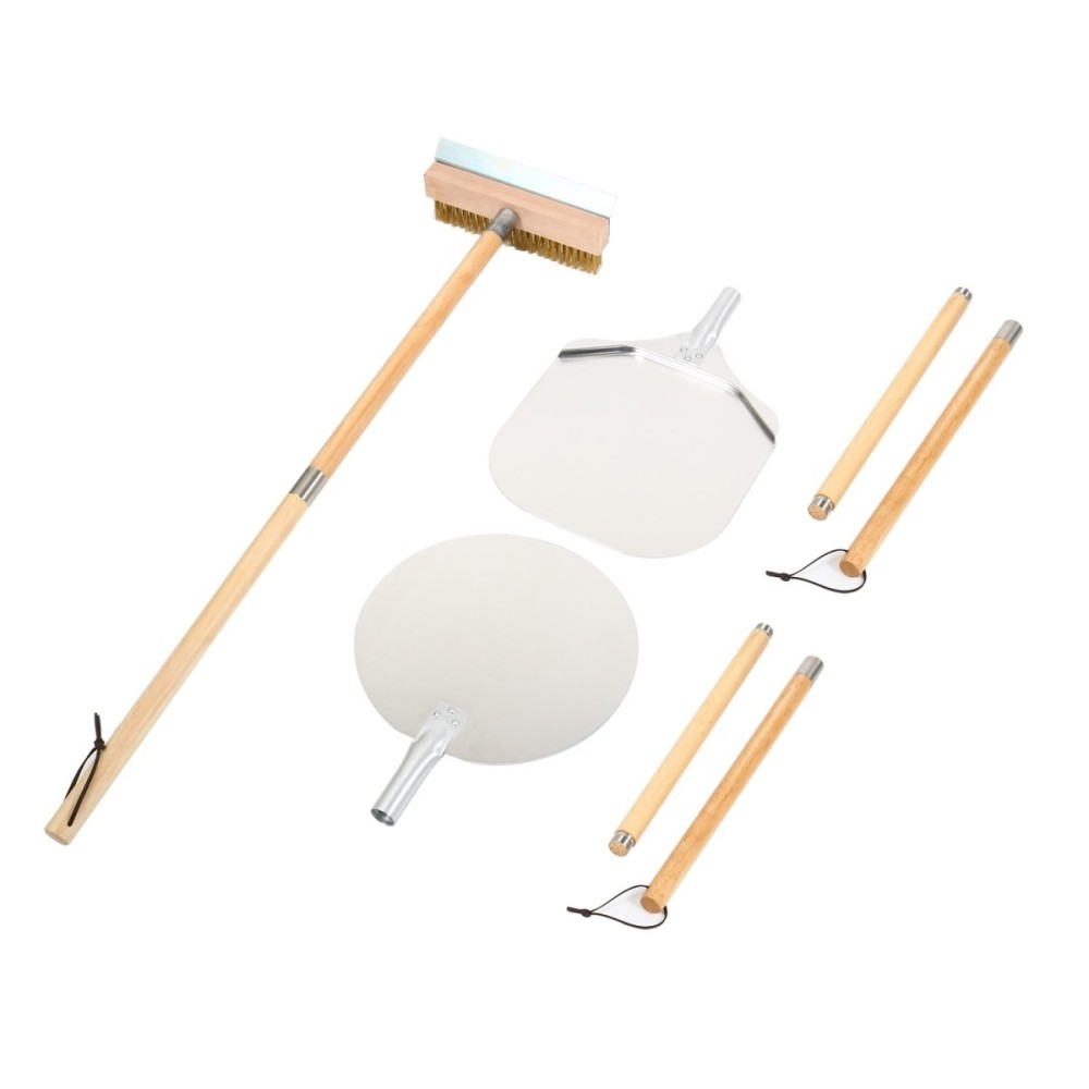 Set of 3 Pizza Oven Tools with Stand - 12&quot Square Pizza Peel, 12&quot Round Pizza Peel &amp Pizza Oven Brush with Scraper |