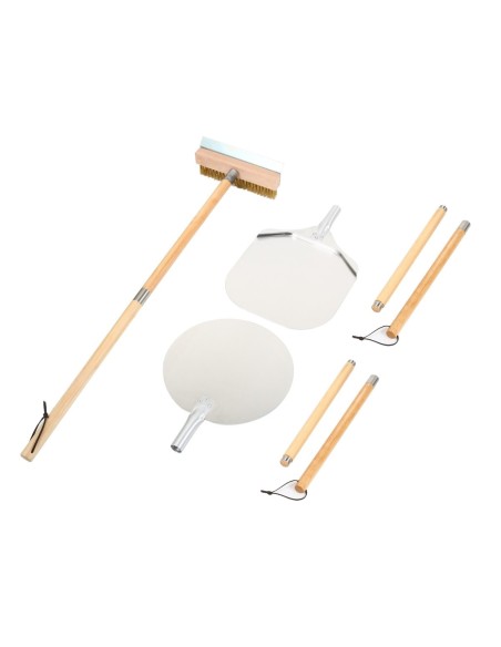 Set of 3 Pizza Oven Tools with Stand - 12&quot Square Pizza Peel, 12&quot Round Pizza Peel &amp Pizza Oven Brush with Scraper |