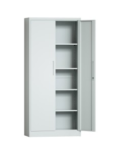 Professional Metal Storage Cabinet 2 doors 900x400x1800mm Lock 4 adjustable shelves Light Grey | Stalwart DA-MXFC14LIGHTGREY 2