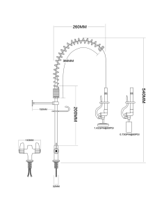 Pre Rinse Spray Unit Deck mount Double inlet Height 600mm Stainless steel | DA-EQ7801A 2
