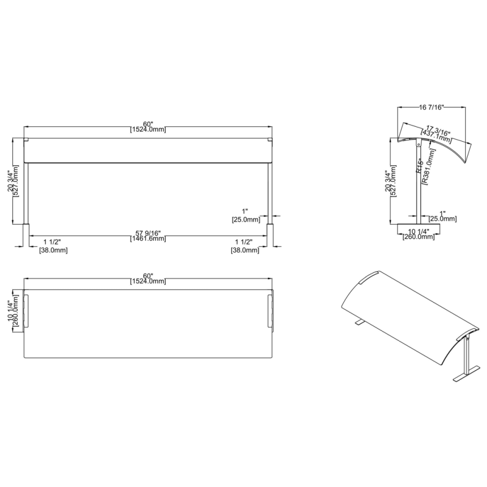Acrylic Stand alone Sneeze guard with Stainless steel frame 1524x417x527mm | DA-SASG1660