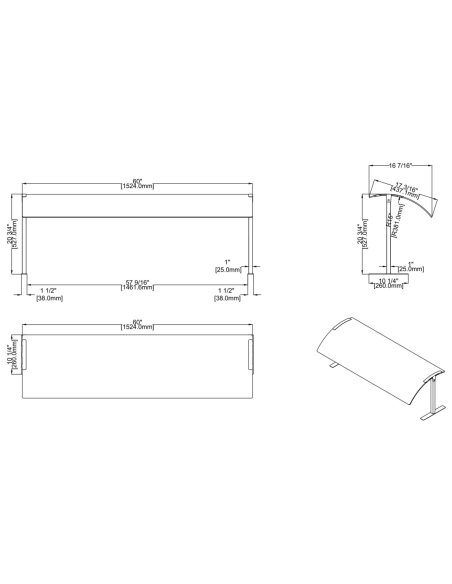 Acrylic Stand alone Sneeze guard with Stainless steel frame 1524x417x527mm | DA-SASG1660