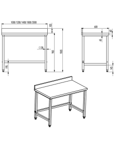 Professional Work table Stainless steel No bottom shelf Upstand 1000x600x965mm | DA-DW6100 2