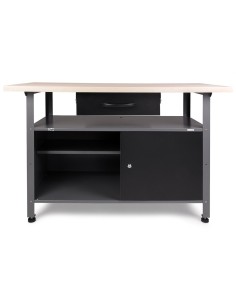 Professional Grey and Black Workshop 2 Layer Workbench with 2 Lockers and 30mm Wooden Desktop 1200x600x850mm | DA-TC006B