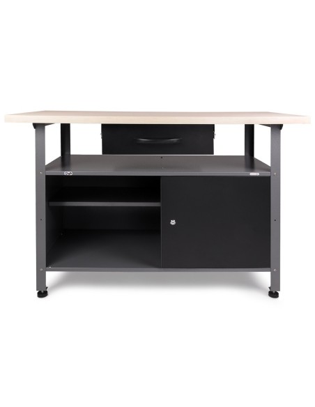 Professional Grey and Black Workshop 2 Layer Workbench with 2 Lockers and 30mm Wooden Desktop 1200x600x850mm | DA-TC006B