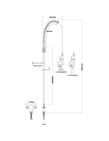 Pre Rinse Spray Unit Deck mount Double inlet Height 1000mm Stainless steel | Stalwart EQ2801A