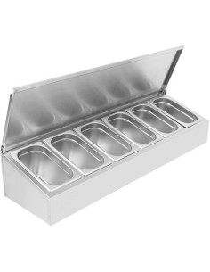 Commercial Condiment Holder with lid including 6xGN1/4-150mm containers Stainless steel | Stalwart DA-CHE06ADFL