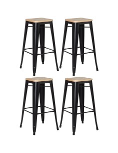 4 Pack High Bar stools with Wooden seat Steel Black, Indoor Use Modern | Stalwart WW61B