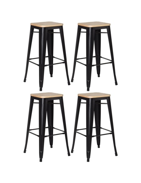 4 Pack High Bar stools with Wooden seat Steel Black, Indoor Use Modern | Stalwart WW61B