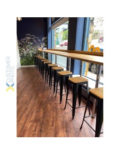 4 Pack High Bar stools with Wooden seat Steel Black, Indoor Use Modern | Stalwart WW61B 2