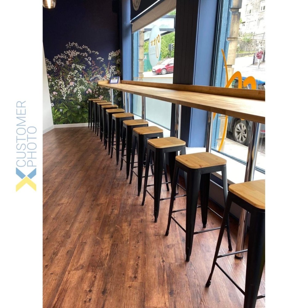 4 Pack High Bar stools with Wooden seat Steel Black, Indoor Use Modern | Stalwart WW61B