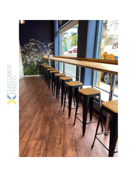 4 Pack High Bar stools with Wooden seat Steel Black, Indoor Use Modern | Stalwart WW61B