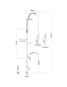 Pre Rinse Spray Unit with Swing faucet Deck mount Single inlet Height 1000mm Stainless steel | Stalwart EQ2803A12 2