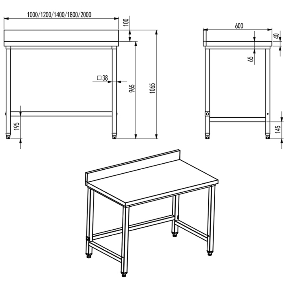 Professional Work table Stainless steel No bottom shelf Upstand 1200x600x965mm | Stalwart DA-DW6120
