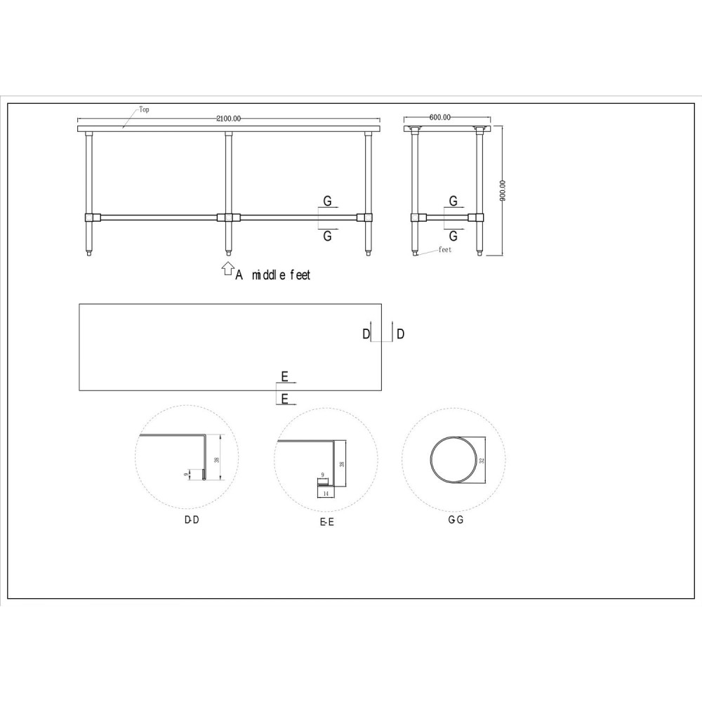 Commercial Stainless Steel Work Table No Bottom shelf 2100x600x900mm | Stalwart DA-WT60210GNU