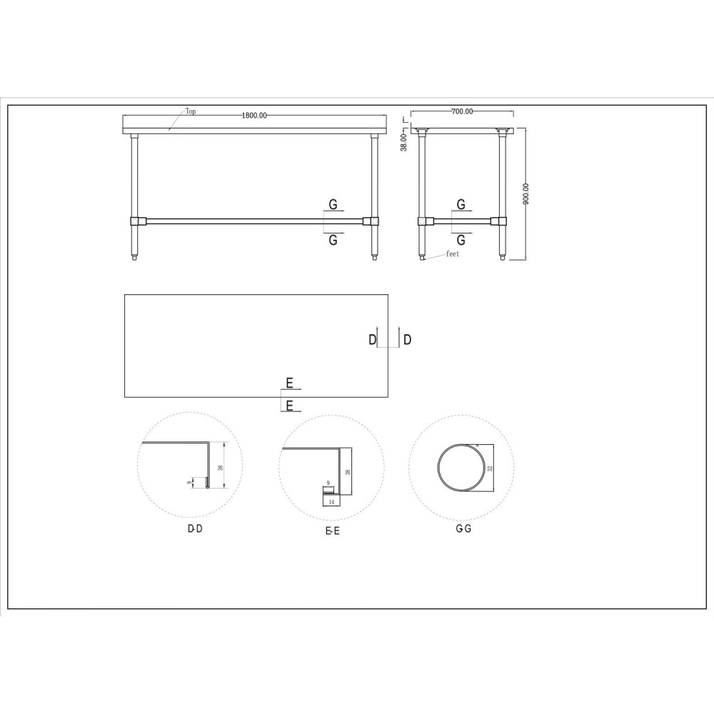Commercial Stainless Steel Work Table No Bottom shelf with Upstand 1800x700x900mm | Stalwart DA-WT70180GBNU