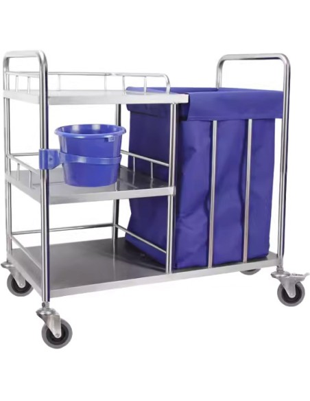 Professional Janitor/Cleaning Trolley Stainless Steel with Linen Basket 900mm | Stalwart DA-WHNT9045