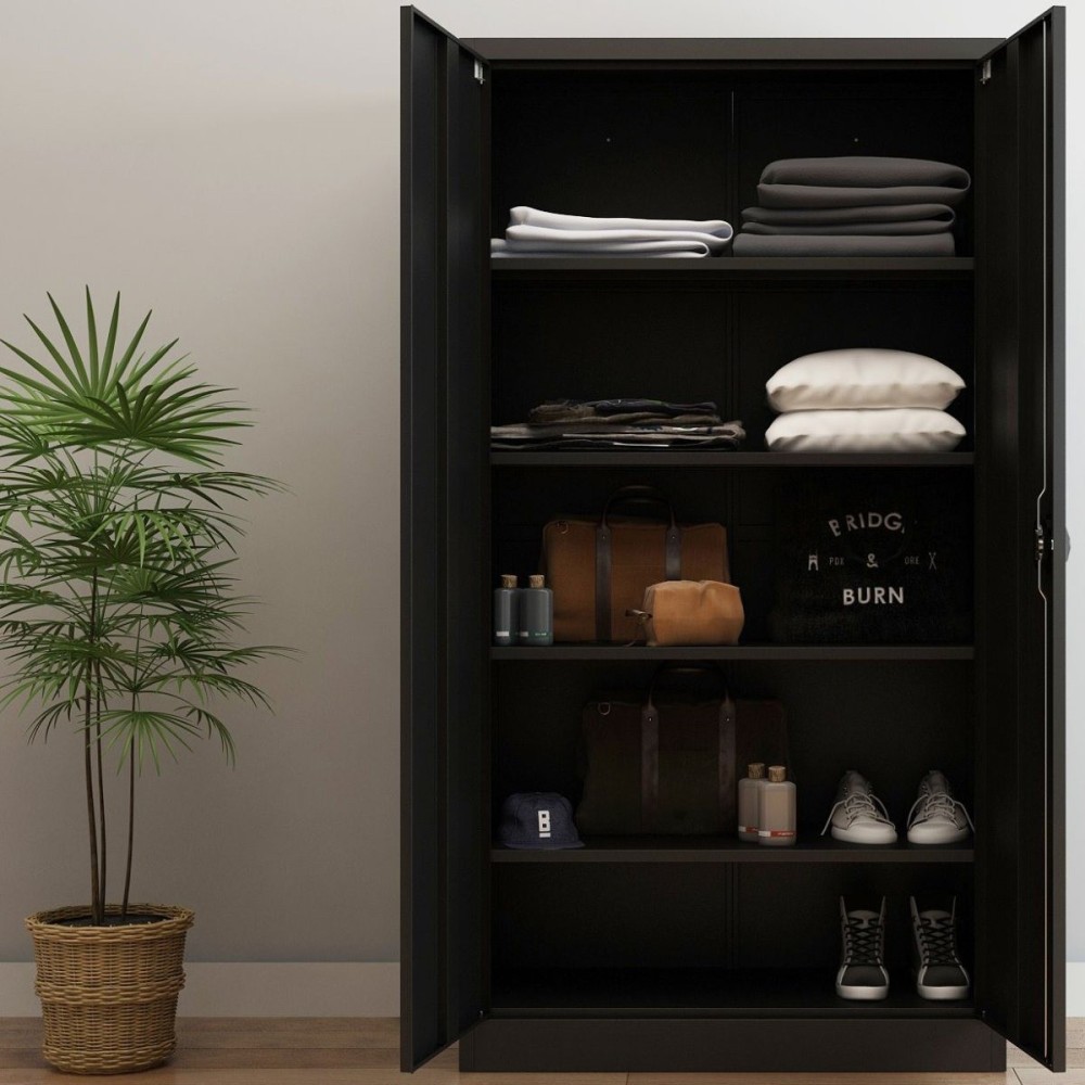 Commercial Steel Black Storage Cupboard with 4 Shelves and Lock 800x400x1800mm | DA-FCA18BLACK