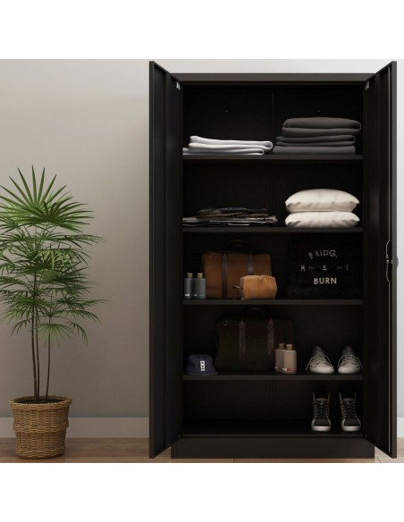 Commercial Steel Black Storage Cupboard with 4 Shelves and Lock 800x400x1800mm | DA-FCA18BLACK