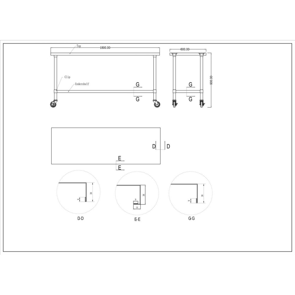 Commercial Mobile Stainless Steel Work Table Bottom shelf 1800x600x900mm | Stalwart DA-WT60180GMOBILE