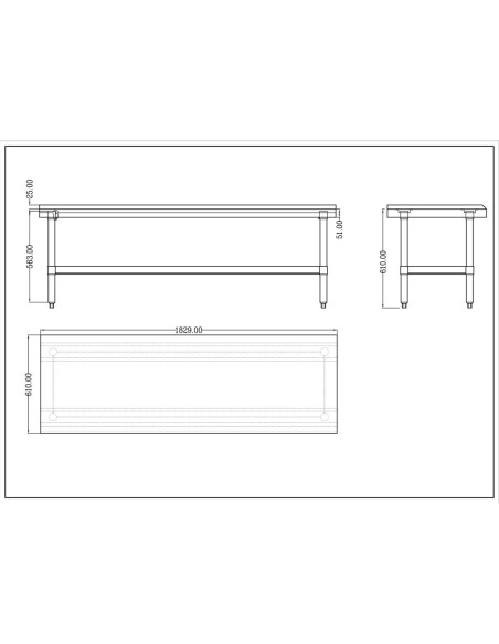 Commercial Equipment Stand / Low Height Table Stainless Steel Bottom shelf 3 Side Upstand 1800x600x600mm | Stalwart DA-EES2472