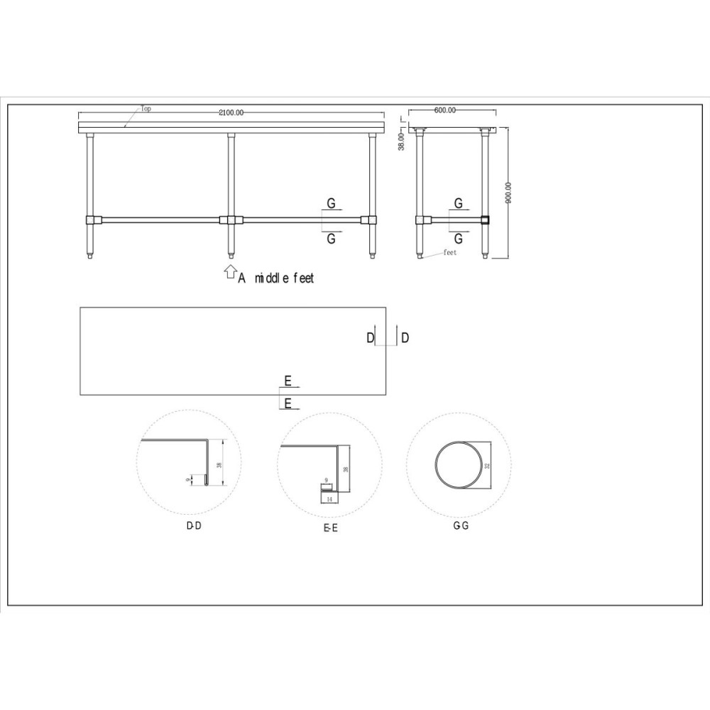 Commercial Stainless Steel Work Table No Bottom shelf with Upstand 2100x600x900mm | Stalwart DA-WT60210GBNU