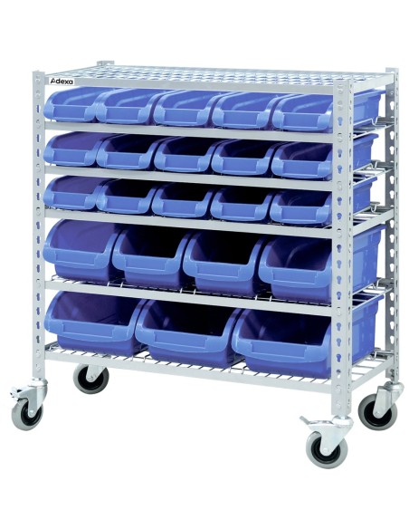 Commercial Heavy Duty Mobile Shelving Unit 5 Tier 22 bins 860x410x940mm | Stalwart DA-SBRHD2251