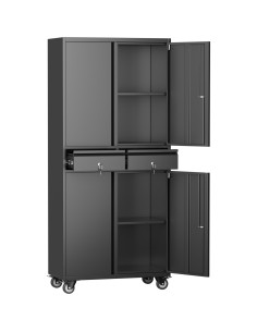 Commercial Mobile Black Steel Cabinet 4 Doors 2 Drawers 760x380x1800mm | Stalwart DA-SART210 2