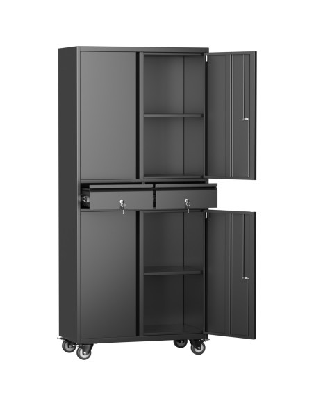 Commercial Mobile Black Steel Cabinet 4 Doors 2 Drawers 760x380x1800mm | Stalwart DA-SART210