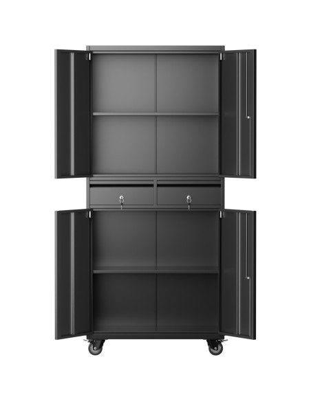 Commercial Mobile Black Steel Cabinet 4 Doors 2 Drawers 760x380x1800mm | Stalwart DA-SART210
