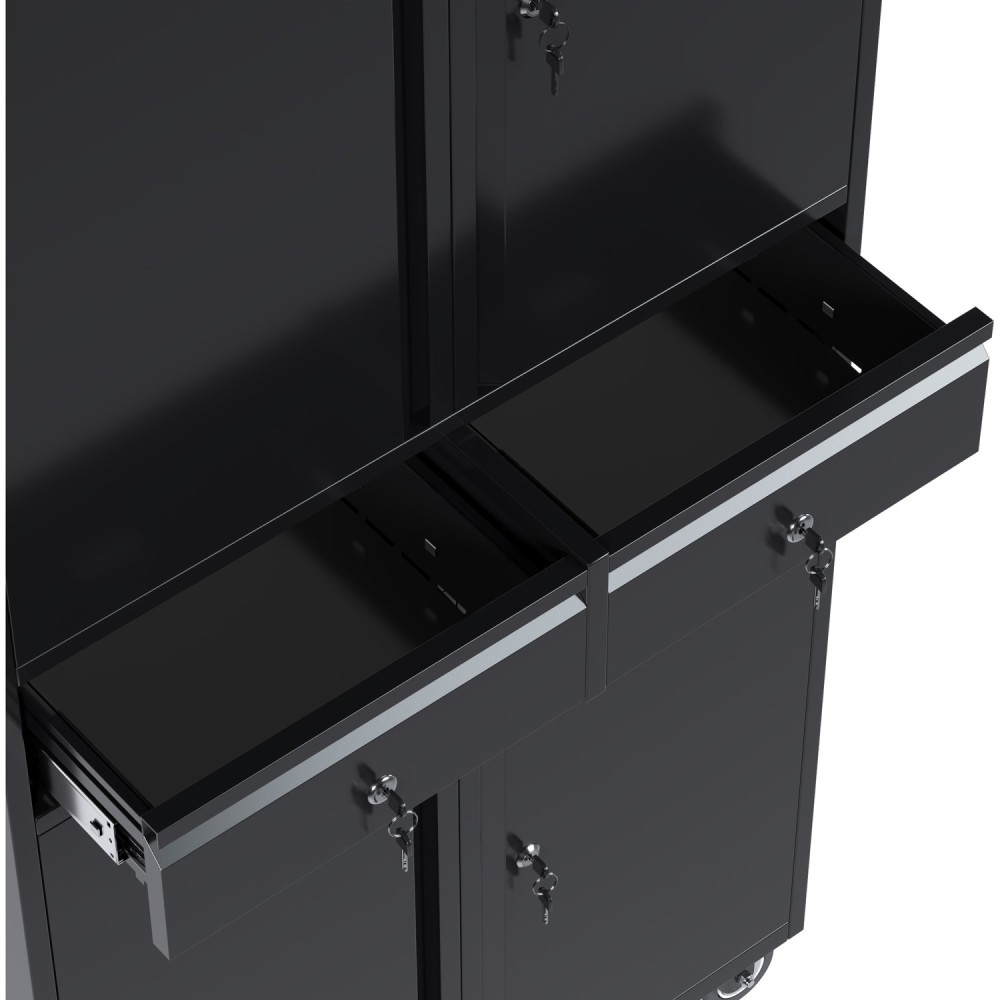 Commercial Mobile Black Steel Cabinet 4 Doors 2 Drawers 760x380x1800mm | Stalwart DA-SART210