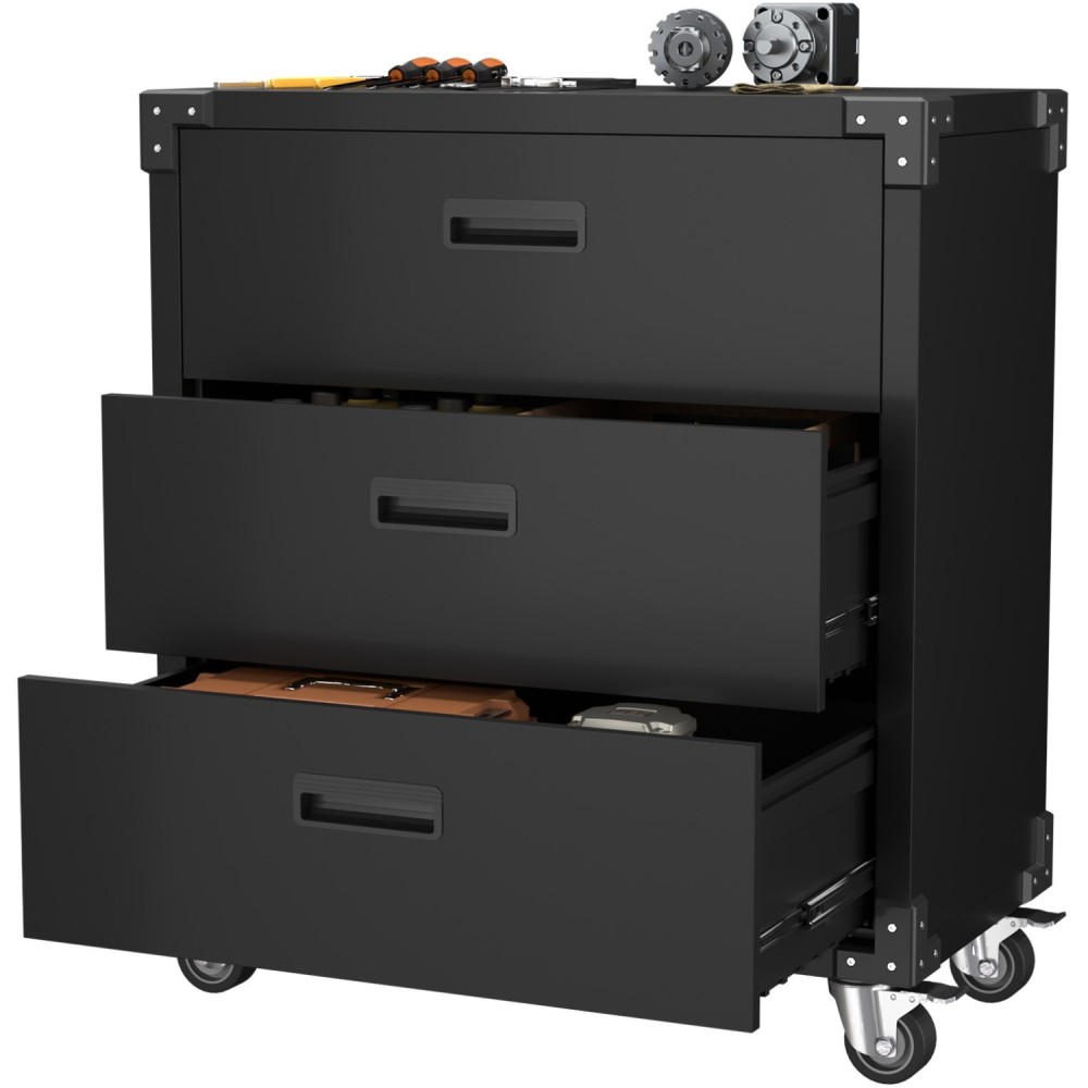 Professional Black 3 Drawer Steel Tool Cabinet 800x420x900mm | Stalwart DA-SART218