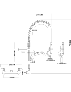 Pre Rinse Spray Unit with Swing faucet Wall mount Double inlet Height 600mm Stainless steel | DA-EQ7802A08 2