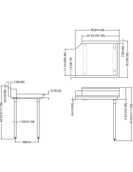 Commercial Stainless steel Pass Through Dishwasher Table Right 914mm Width | Stalwart CDT36R