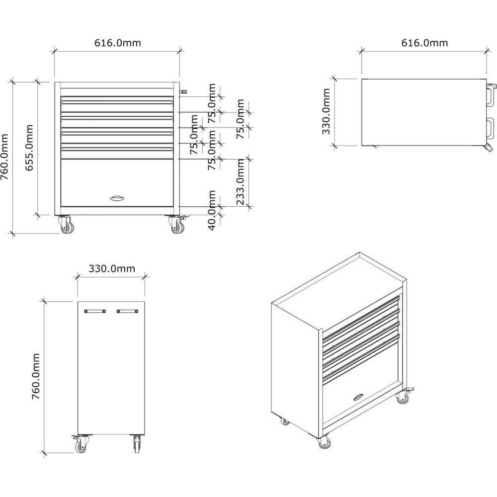 Professional Grey and Black Tool Drawer Cabinet with 4 Drawers and Locker Design 616x330x760mm | Stalwart DA-TC027