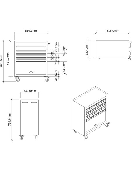 Professional Grey and Black Tool Drawer Cabinet with 4 Drawers and Locker Design 616x330x760mm | Stalwart DA-TC027