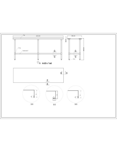 Commercial Stainless Steel Work Table Bottom shelf Upstand 2100x600x900mm | Stalwart DA-WT60210GB