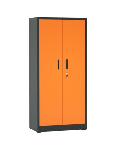 Heavy Duty Grey and Orange 2 Door Lockable Steel Tool Cabinet with 4 Shelves & Pegboard 800x400x1800mm | Stalwart DA-SETC1GRE