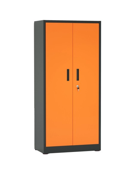 Heavy Duty Grey and Orange 2 Door Lockable Steel Tool Cabinet with 4 Shelves & Pegboard 800x400x1800mm | Stalwart DA-SETC1GRE